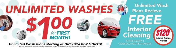 Unlimited Washes $1.00 for first month